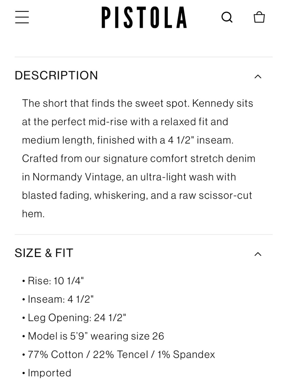 PISTOLA Kennedy Mid-Rise Denim Shorts (25) - NWOT - Picture 6 of 6